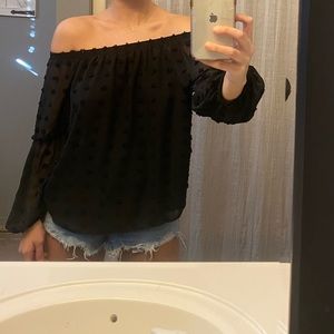 sheer top with textured polkadots